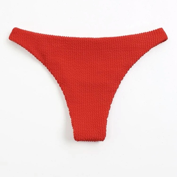 Red Textured Bikini Bottoms Semi-Cheeky - Picture 2 of 3